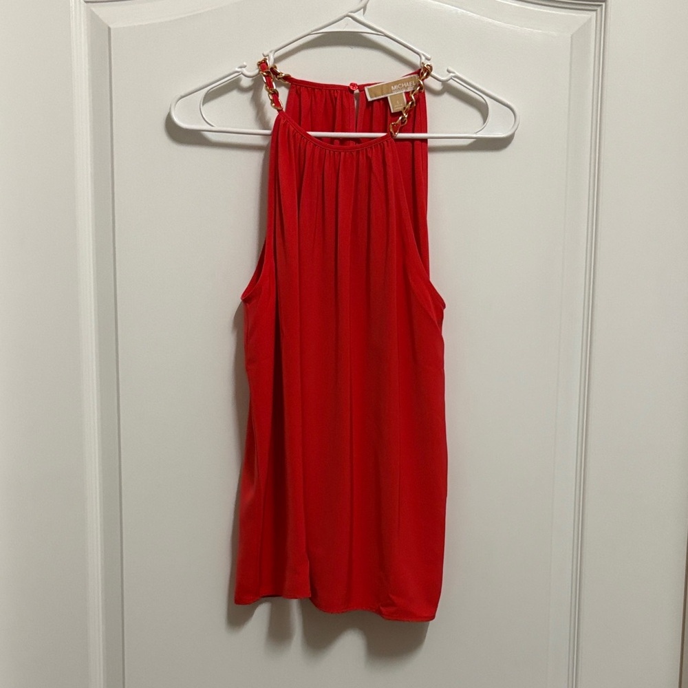 Red Sleeveless Top with Gold Accents